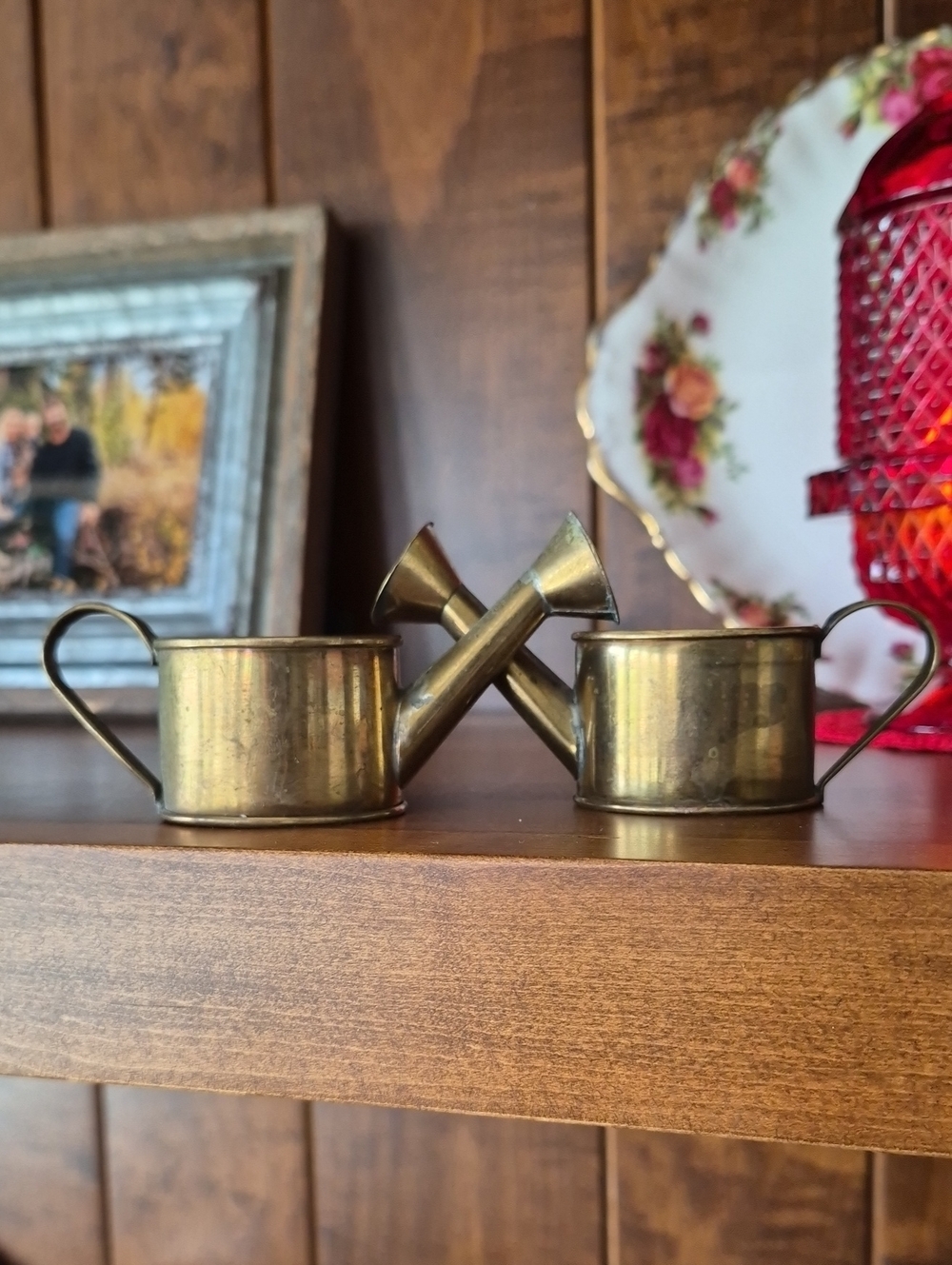 2 Brass Mini Watering Cans Napkin Rings - Metallic Brass